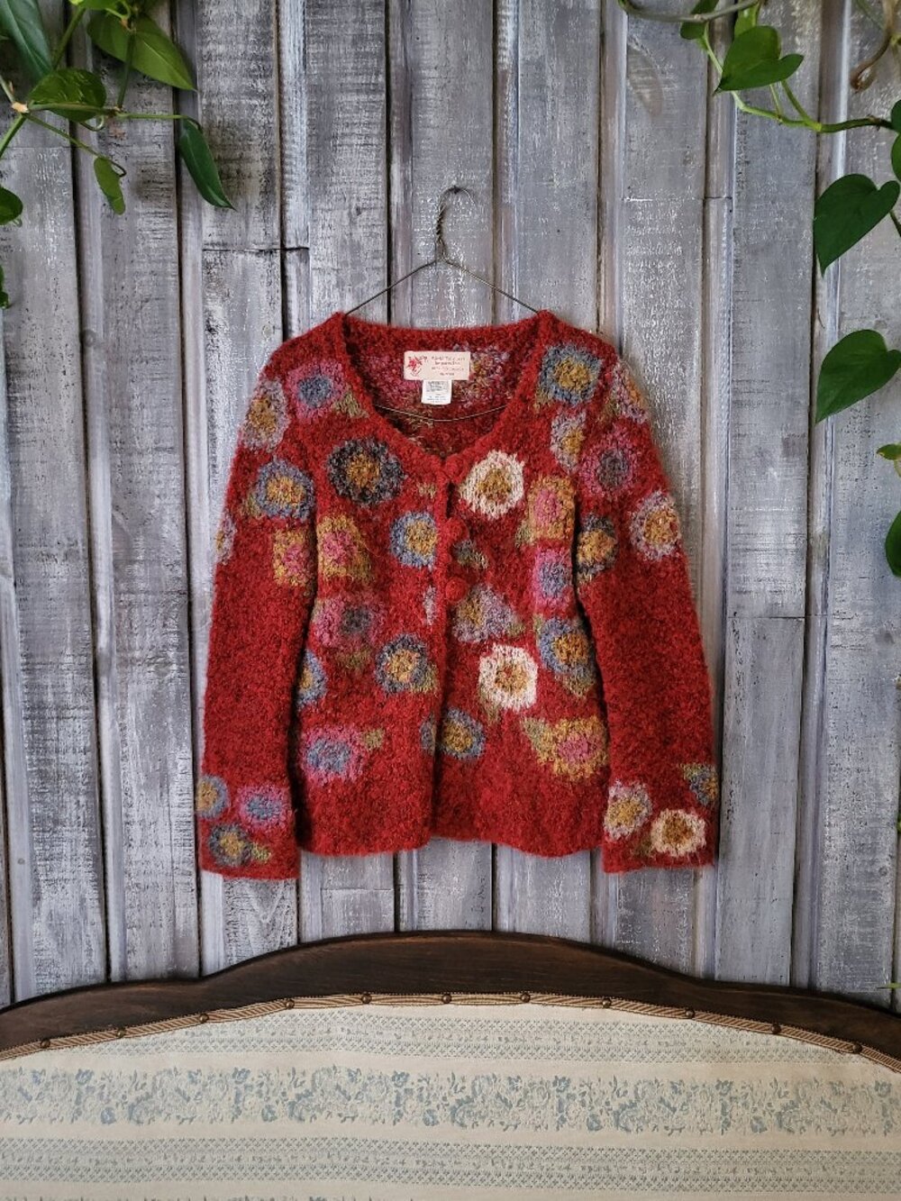 VINTAGE ALPACA CARDIGAN SWEATER FLORAL MEDIUM WORLD FOLK ART IMPORTS 90S